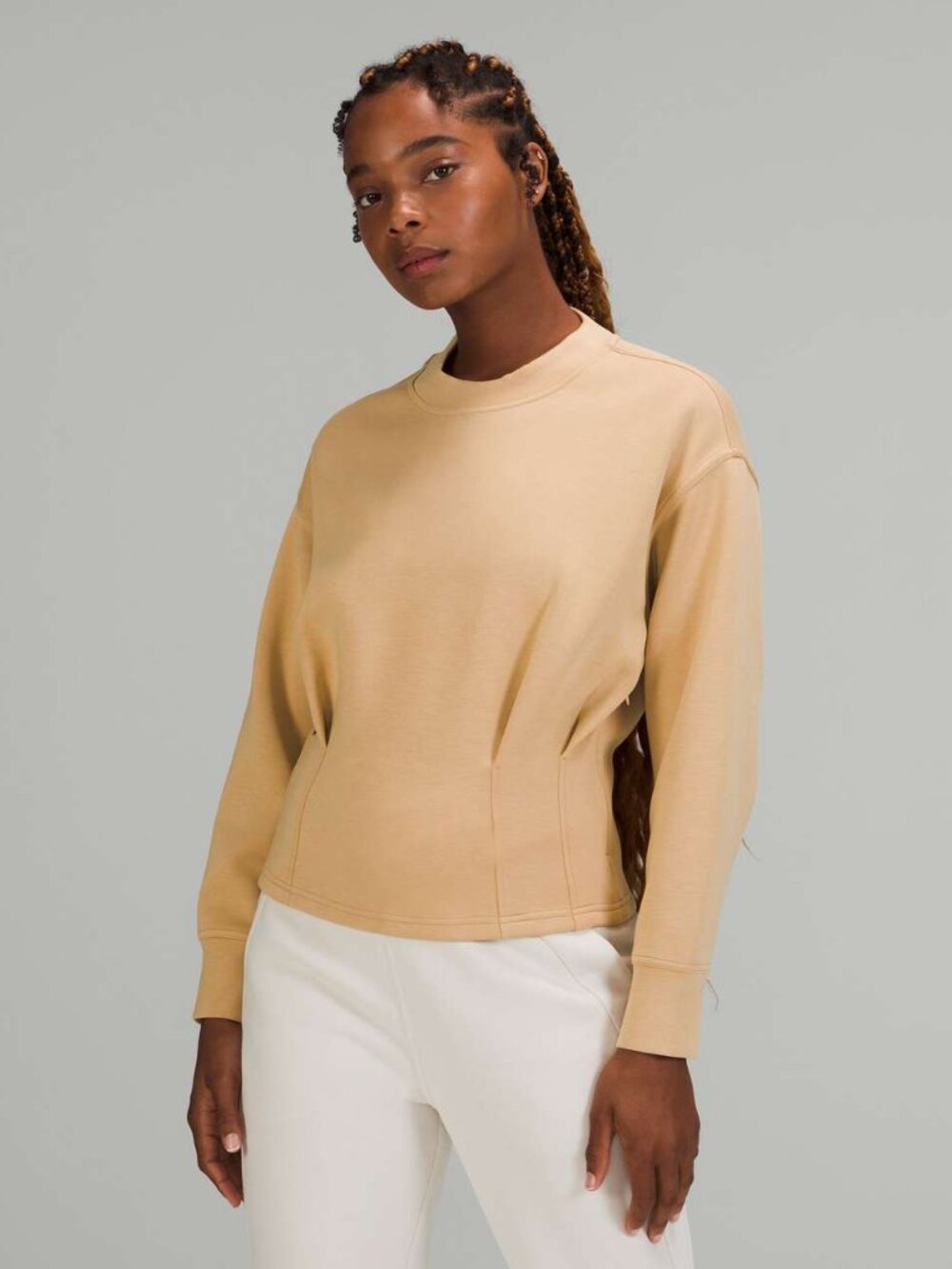 Lululemon Gathered Waist Crew Pullover Pecan Tan Relaxed Yoga Lounge 6 8